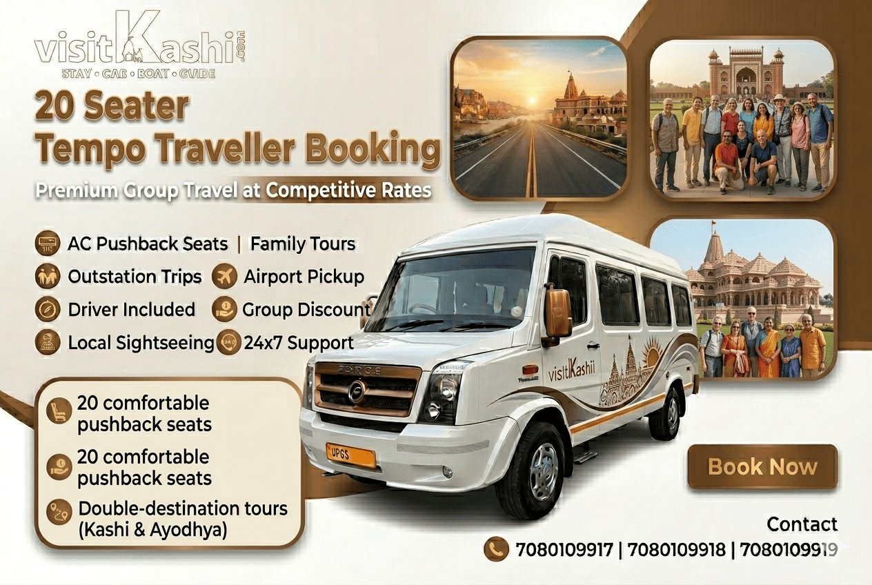 20 Seater Tempo Traveller cab booking Varanasi – VisitKashi